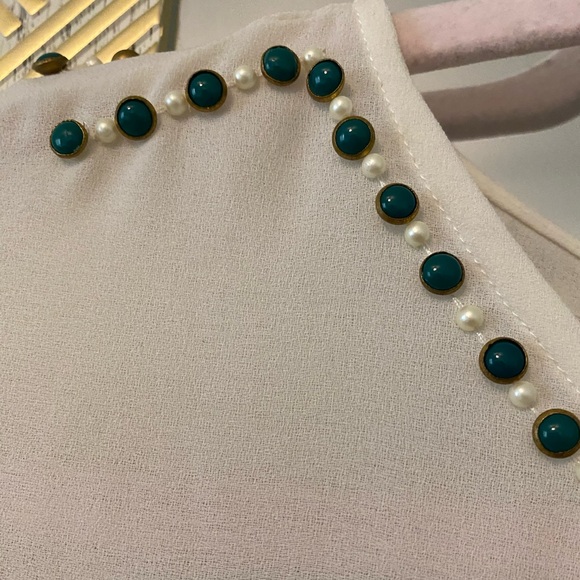 Zara Semi Sheer White with Emerald and Gold Beaded Chiffon Blouse - Picture 6 of 9